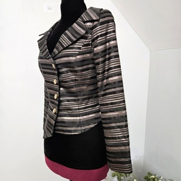 Bibbo Blazer Black Silver Metallic Striped Button Front Asymmetric Hem Jacket 8 - Picture 4 of 13